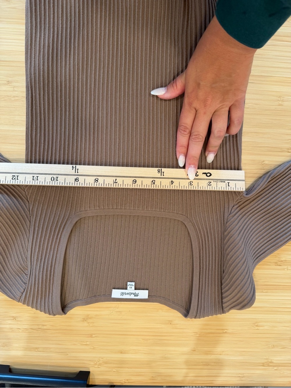 Madewell Ribbed Square Neck Long Sleeve Knit Top Taupe Brown XS Mushroom Capsule - Picture 7 of 10